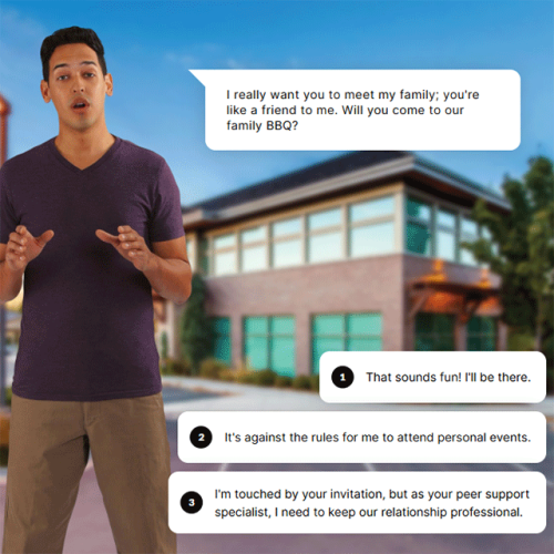 Young man standing with arms forward palms showing open gesture 